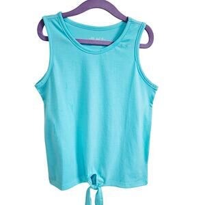 Children's Place Girls 7/8 Tie Bottom Tank Solid Aqua Blue Summer Casual Basic